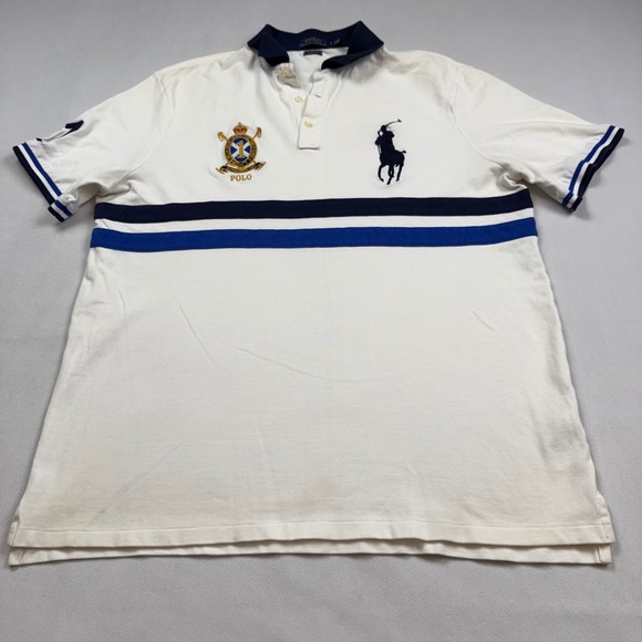 Polo Ralph Lauren Other - Polo Ralph Lauren Mens Classic Fit Big Pony Crest Stripe Polo Shirt White L